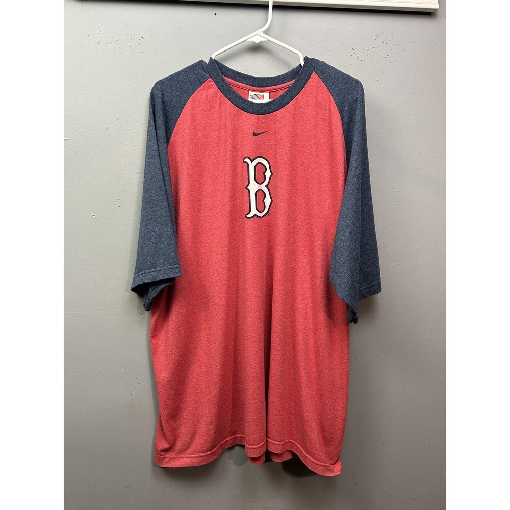 Boston Red Sox Shirt Mens 2XL Red Blue MLB Baseball Nike Raglan Short Sleeve Tee